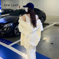 NEW LAKE太后家 桑稚露思同款灰色连帽宽松外套粉色拉链卫衣开衫女