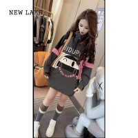 NEW LAKE欧货休闲时尚卫衣女春秋新款韩版宽松遮肉半拉链刺绣笑脸冲锋衣潮