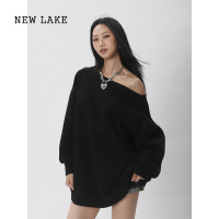 NEW LAKE露思同款欧美慵懒斜肩露肩宽松套头卫衣长袖慵懒松弛感上衣女夏秋