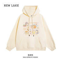 NEW LAKE桃气商店卡通可爱吐司猫猫连帽薄款卫衣女2024新无帽套头上衣外套