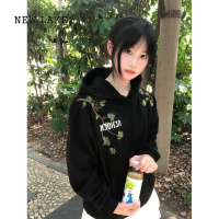 NEW LAKE美式复古迎客松刺绣连帽卫衣男女2024新款季国潮情侣宽松上衣