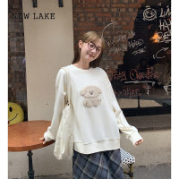 NEW LAKE陆小团团休闲羊羔毛小狗卫衣女2024新款韩系显瘦气质长袖上衣