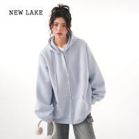 NEW LAKE蓝可乐420g重榜连帽开衫卫衣女2024新款宽松百搭情侣帽衫外套