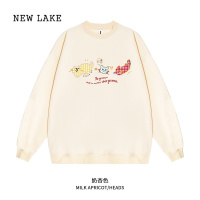 NEW LAKE桃气商店 日系格子猫咪圆领卫衣男女宽松百搭落肩厚套头上衣