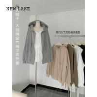 NEW LAKE百搭oversize宽松拉链连帽开衫卫衣女春秋宽松百搭休闲灰色外套