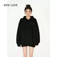 NEW LAKE 黑色连帽山东即墨卫衣女春秋款小个子宽松加绒加厚外套