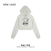 NEW LAKE奶油的宇宙 卡通狗狗字母短款连帽卫衣女学院风显瘦上衣春秋新款