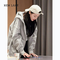 NEW LAKE迪丽热巴同款卫衣外套女春秋新款花儿与少年chic早春连帽灰色开衫