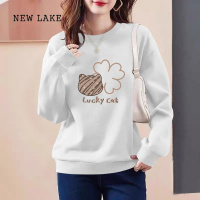 NEW LAKE薄款圆领长袖套头卫衣女春加绒加厚2024新款纯棉宽松上衣女装