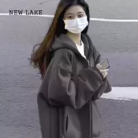 NEW LAKE早春卫衣外套女春秋款2024新款加绒连帽开衫即墨韩系慵懒风厚