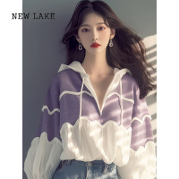 NEW LAKE春秋独特别致慵懒风紫色宽松连帽卫衣女设计感小众看长袖上衣