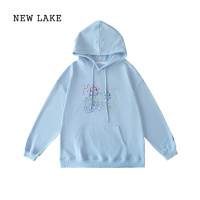 NEW LAKE薄款卡通猫咪连帽卫衣女新款慵懒风套头上衣