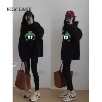 NEW LAKE即墨oversize黑色连帽卫衣套装女2024新款季加绒美式上衣