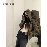 NEW LAKE美式复古迷彩连帽卫衣外套女宽松慵懒设计感气质长袖拉链上衣