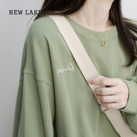 NEW LAKE牛油果绿色圆领卫衣女春秋薄款2024新款韩版宽松小个子无帽上衣