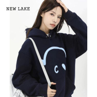 NEW LAKECOIE24连帽发泡立体印花创意倒笑脸卫衣简约韩系套头加绒上衣