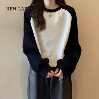 NEW LAKE美式插肩短款纯棉卫衣女春秋高腰宽松国风小个子即墨正肩长袖上衣