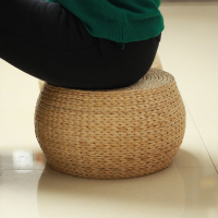 皇豹家用草编坐墩换鞋凳榻榻米圆凳客厅矮凳实木板凳沙发凳小凳子墩子