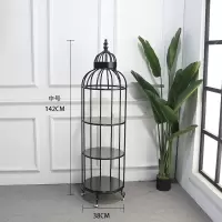 皇豹北欧实木鸟笼花架创意金色鸟笼置物架多层实木花架客厅卧室落地式花架