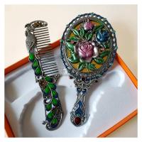 皇豹蒙古族特色小镜子梳子套装 复古化妆镜带手柄镜 内蒙古手工艺礼品化妆镜