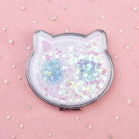 皇豹可爱猫咪流沙镜宿舍学生折叠双面随身镜便携小号手持梳妆化妆镜女