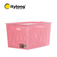 皇豹塑料有盖衣服收纳箱 儿童玩具书整理盒储物镂空筐箱子大号衣箱