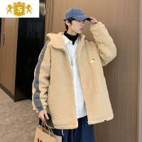 SUNTEK2020秋冬季新款羔毛外套男士韩版潮牌加绒棉服宽松连帽夹克棉衣夹克