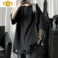 SUNTEK设计感上衣男宽松网红超火破洞短袖t恤潮流百搭休闲夏季新款衣服T恤