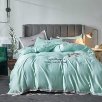 2020新款AB版双面水洗真丝纯色简约字母刺绣四件套1.8床春夏床品