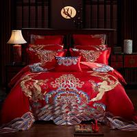 富贵婚庆龙凤配多件套刺绣古典传统枕套床单被套结婚四件套红色