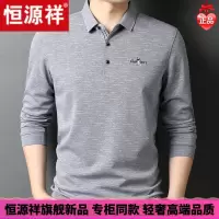 HYX/恒源祥 男士秋天穿的丝光棉长袖t恤男士季宽松翻领上衣中年爸爸装polo衫薄舒适好穿的微胖男士穿的T恤