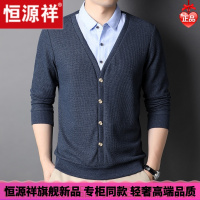 HYX/恒源祥 成熟商务男士高档的恒源祥男士长袖t恤秋季薄款假俩件衬衫领套头中年爸爸秋装上衣舒适好穿的微胖男士穿的T恤