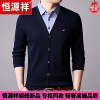 HYX/恒源祥 成熟商务男士高档的恒源祥假两件毛衣男薄款衬衫领长袖T恤潮流秋桑蚕丝针织打底衫舒适好穿的微胖男士穿的T恤