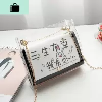 ins超火小包包女2020新款韩版透明印花百搭链条单肩斜挎包女学生NEW LAKE女斜挎包