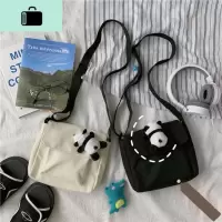 新款韩国ins港风熊猫斜挎包软妹少女百搭邮差包学生帆布单肩小包NEW LAKE女斜挎包