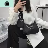 三合一包包女斜挎百搭学生韩版ins链条单肩包2020新款复古腋下包NEW LAKE 黑色女士单肩包
