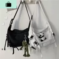 韩国ins日系原宿暗黑风机能工装帆布包女百搭纯色学生单肩斜挎包NEW LAKE女斜挎包