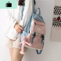 日系拼色工装风双肩包书包女韩版ins撞色初中高中学生简约背包女NEW LAKE