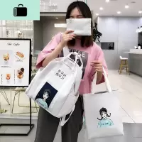 手提书包女学生韩版防水帆布印花ins校园双肩包男女通用时尚百搭NEW LAKE