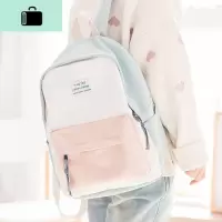 帆布双肩包女韩国新款学院风潮简约百搭学生书包森系撞色背包NEW LAKE