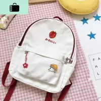 刺绣水果莓双肩包可爱日系ins风帆布书包女韩版高中大学生背包NEW LAKE