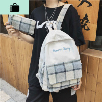 书包女学生韩版初中高中学生大容量格子双肩包古着感少女帆布背包NEW LAKE