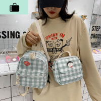 2019新款韩国ins超火帆布格子百搭迷你双肩包女小学生背包斜挎包NEW LAKE