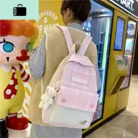 ins风书包女学生韩版初中大容量帆布格子双肩包甜美可爱背包高中NEW LAKE