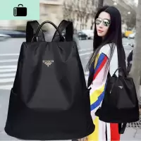 双肩包女背包2020新款韩版潮牛津布帆布百搭防盗女士旅行休闲包包NEW LAKE 黑色