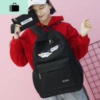 双肩包男女新款韩版简约印花帆布两件套包女初高中书包男背包旅行NEW LAKE