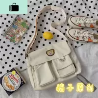 韩国ins古着感小熊学生帆布包 日系原宿百搭邮差包chic少女斜挎包NEW LAKE