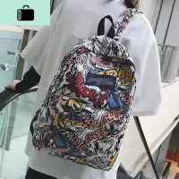 韩版潮原宿风爆炸英文字母涂鸦男女中高学生帆布书包旅行双肩背包NEW LAKE女手包