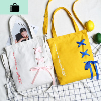 新款丝带款chic个性帆布包女单肩百搭文艺韩国两用学生书包大容量NEW LAKE女手包