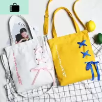 新款丝带款chic个性帆布包女单肩百搭文艺韩国两用学生书包大容量NEW LAKE女手包